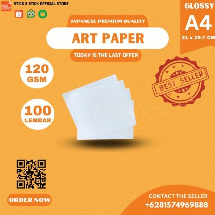 

new !!! Art Paper 120 gsm A4 isi 100 Lbr / Kertas Brosur Glossy