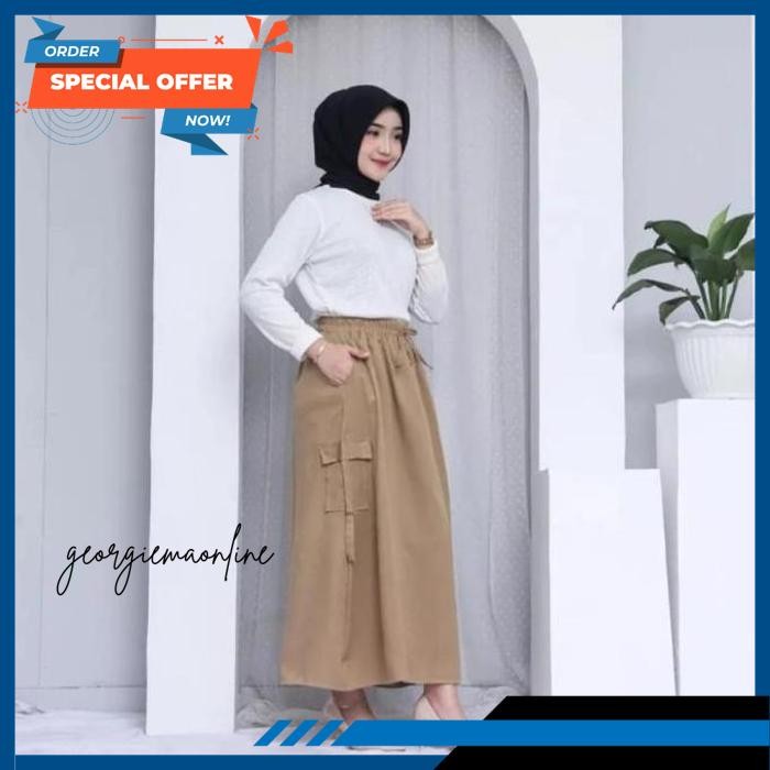ROK CARGO PANJANG WANITA STANDAR JUMBO KOREAN SYTLE  MAXY DRESS KEKINIAN MUSLIM DEWASA BY GEORGIRMA 