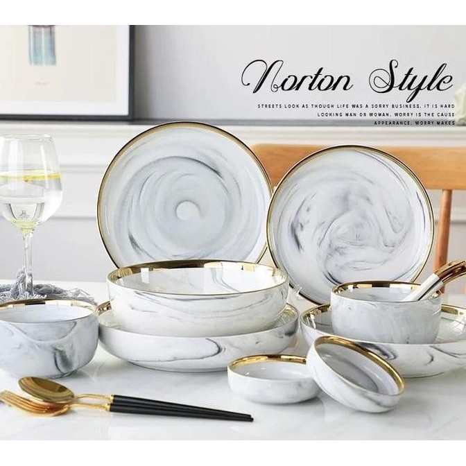 NEW Piring Makan Marble Set / Piring Keramik Marble / Hampers Wedding Gift