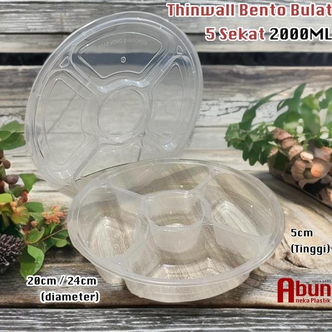 Thinwall Bento Bulat 2000Ml Sekat 5 Dm Isi 25Pcs