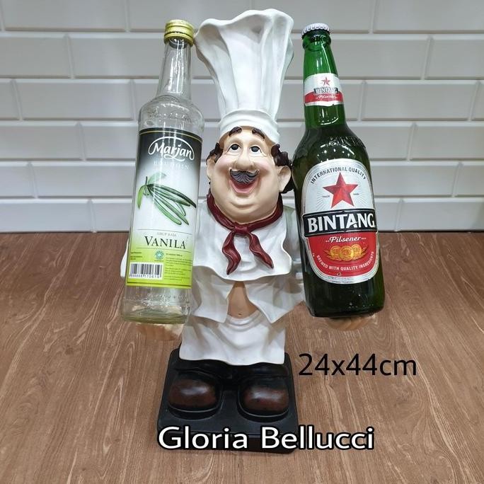 

patung pajangan koki tempat botol sirup beer sambal chef jumbo cafe