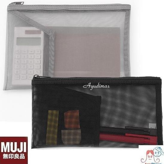 

TERLARIS - Muji Nylon Mesh Pen Case / Pouch w Pocket - tempat pensil / stationary