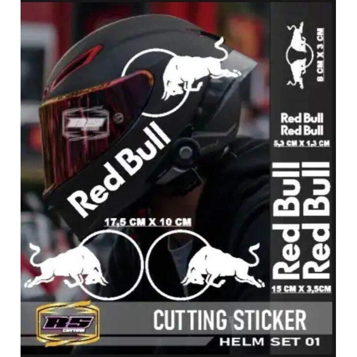 RPM stiker Red Bull, helm full face, full set, 1 set, cutting stiker sesuai gambar,