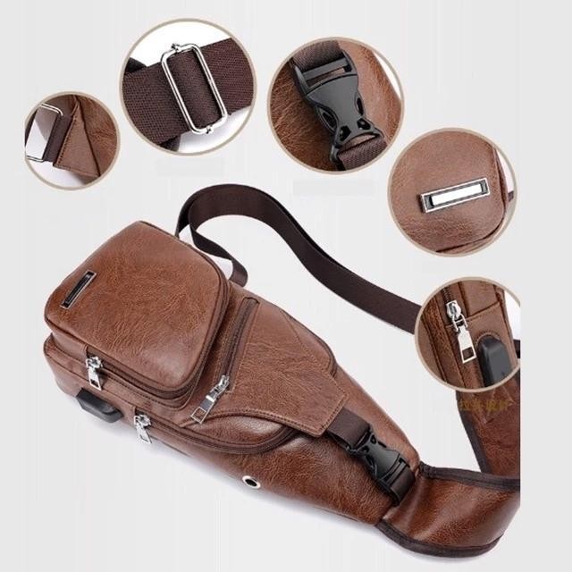 TS Selempang Kulit Pria Tas Hp/Tas Dada Usb/Sling Bag Usb Kulit/ Tas Pinggang waistbag casual wesbek