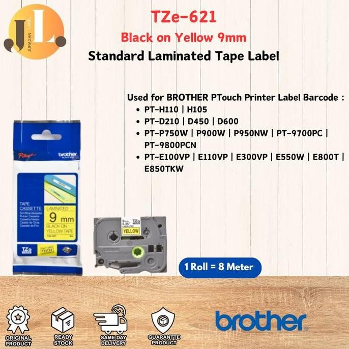 

Brother Tze-621 Label 9Mm Hitam Kuning Tahan Air & Panas Untuk Printer Pt-H, D, E, P Series 8 Meter Original Stock New Stok