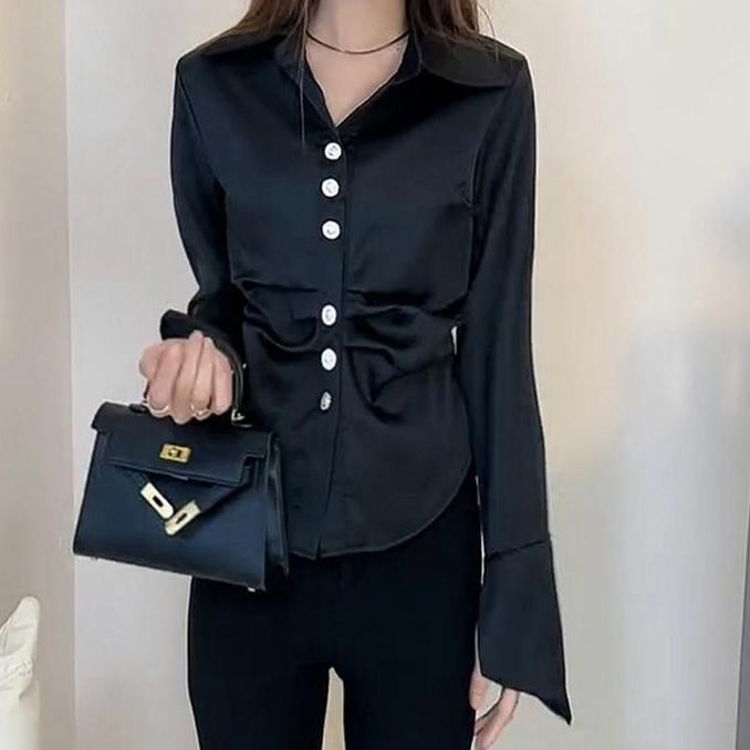 yikoo-Kemeja ketat seksi korea blouse shirt atasan wanita