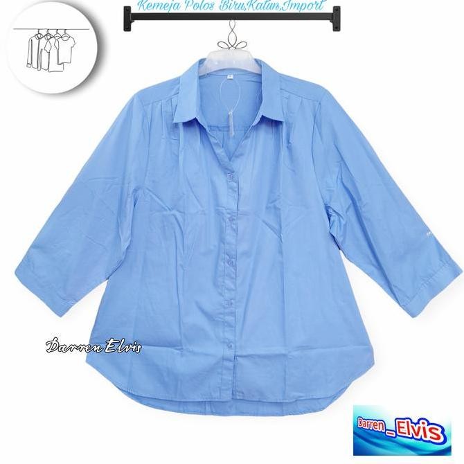 Kemeja Katun Biru Polos Wanita