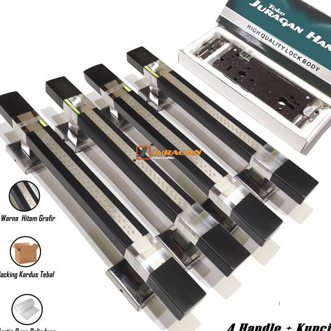 New Handle Pintu Rumah Set 60cm Gagang Stainless 2 Daun + Body Kunci Tebal Awet