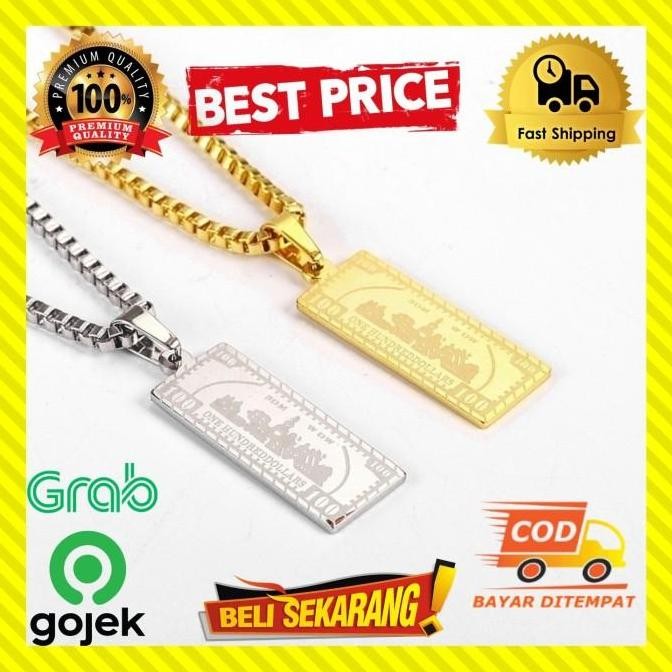 Tersedia - Kalung Titanium Lapis Silver Gold 100 Dollar Amerika Men Necklace ,/ Kalung Titanium / Ka