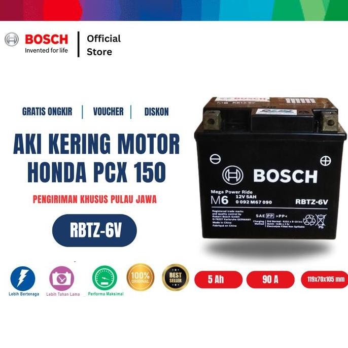 Aki Kering Bosch Rbtz-6V - Aki Motor Pcx 150 Maintenance Free Original Original