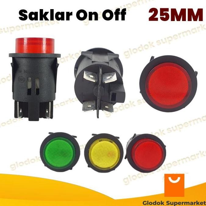 tersedia tombol power on off saklar 25mm push button switch self locking