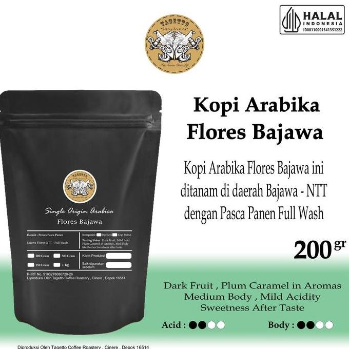 

READY BIJI KOPI ARABIKA FLORES BAJAWA 200GR - TAGETTO COFFEE GROUND BEAN ROASTED