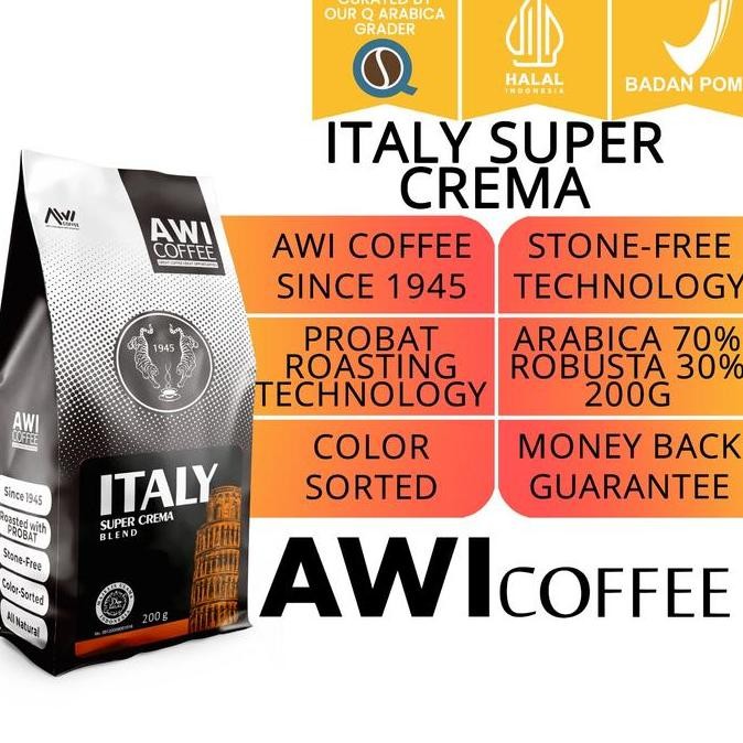 

READY AWI COFFEE SUPER CREMA ITALY BLEND 200G - ARABIKA ROBUSTA ESPRESSO V60 LATTE VIETNAM DRIP