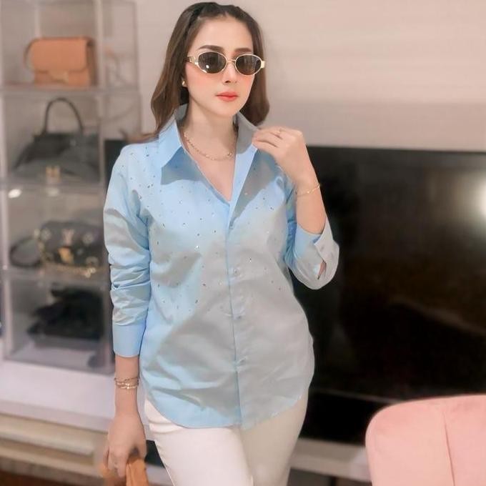 Kemeja Arumi Full Payet lengan panjang bahan Katun Poplin Tokai Atasan  Wanita Formal