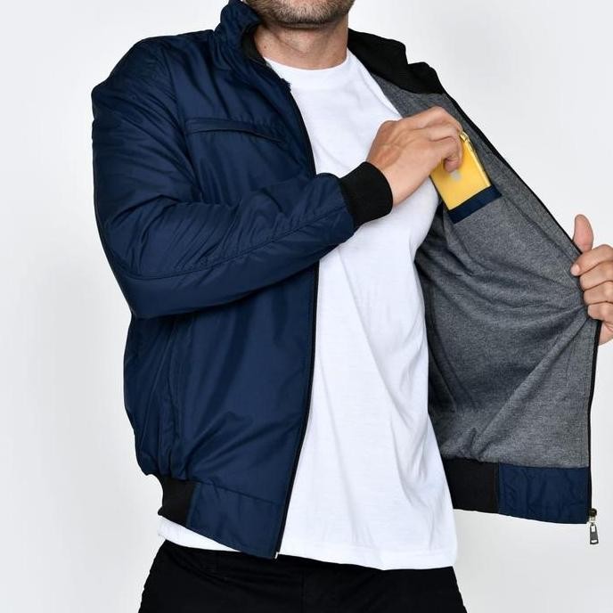 jaket bomber pria motor waterproof anti angin - jaket polos tebal big size m-xxl casual riding terla