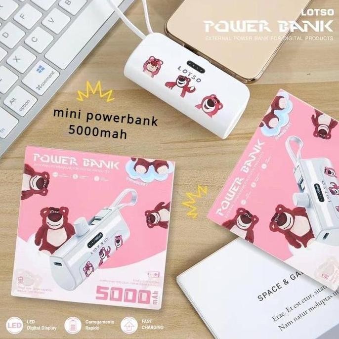 powerbank mini 5000mah lotso mickey wireless charger portable iphone type-c berkualitas