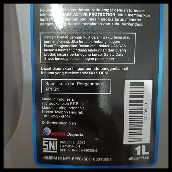 TERBARU OLI MOBIL ASPIRA 10W30/10W-30/10-W30 API SN BENSIN 1L DIPRODUKSI SHELL 