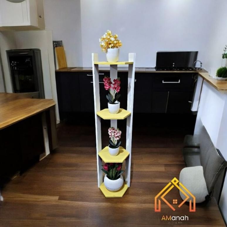 Terlaris - Rak Hexagonal 4 Tingkat Multicolour / Rak Lantai Hias Hexagonal