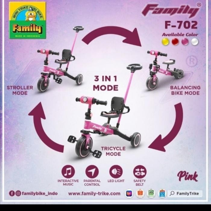 Sepeda Anak Roda 3 Tricycle Balance Bike Family F 702 Original Dan Terpercaya