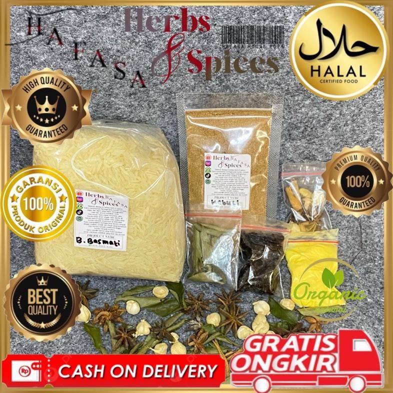 

paket 1kg beras basmati+bumbu kebul kismis, margarin, rempah, daun kari. instan dan praktis HAFASA Nugi