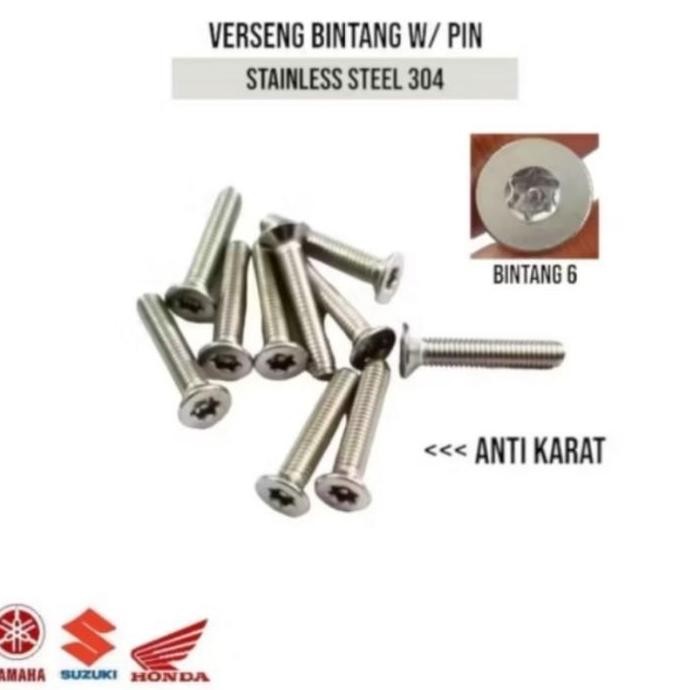 Baut bintang M6 x 10 / M6x12 / M6 x 16 / M6 x 20 / M6 x 25 / M6 x 30 / M6 x 40 / M6 x 50 Anti karat 