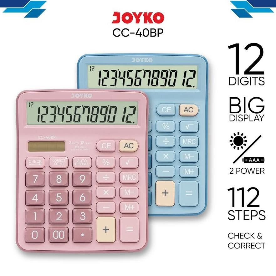 

Kalkulator JOYKO CC-40BP CHECK CORRECT / Calculator CC40CO 12Digit Warna PASTEL RB2
