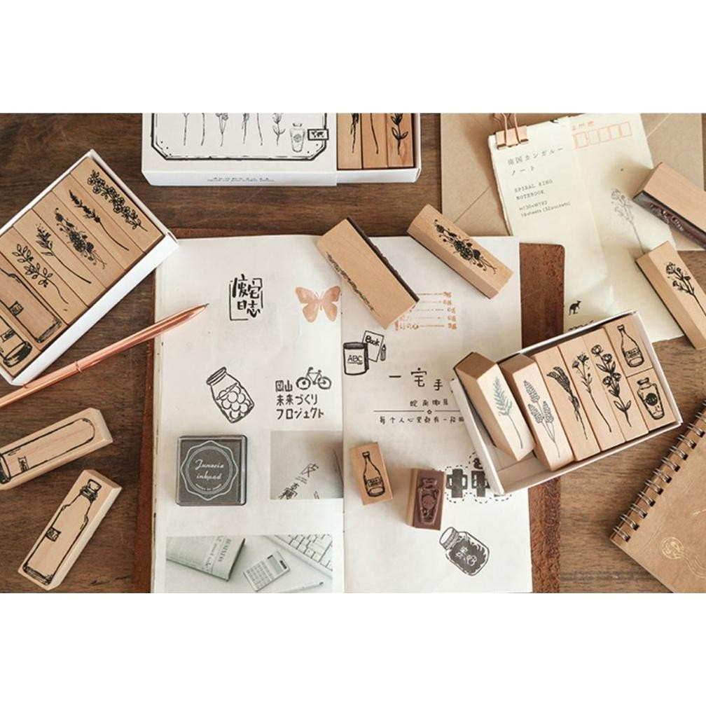 

LovelyCraft| W05 - 1 set 7pcs / 8pcs DIY Wooden Rubber Stamp Plant Garden Vase Stempel Kayu Vintage untuk bullet journal, bujo, Journal, Scrapbook, Diary, decoration, mahar diy RB3