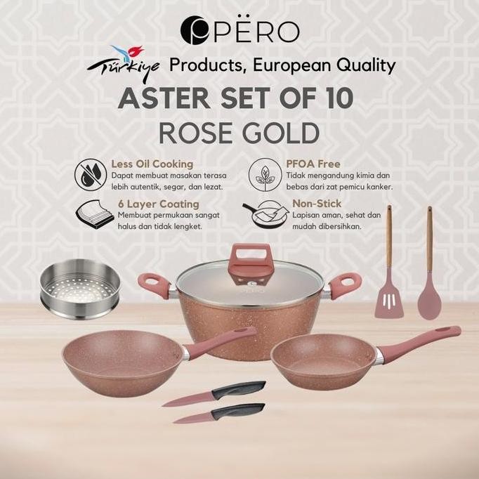 Pero Aster Granite Cookware Set of 10 Wokpan 24cm, Casserole 24cm, Frypan 18cm / Wajan Set Panci Pen