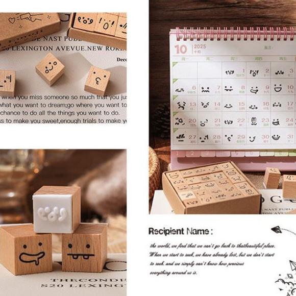 

Fun and interesting wooden stamp emoji stempel kayu vintage retro estetik diy journaling HB1864 RB3