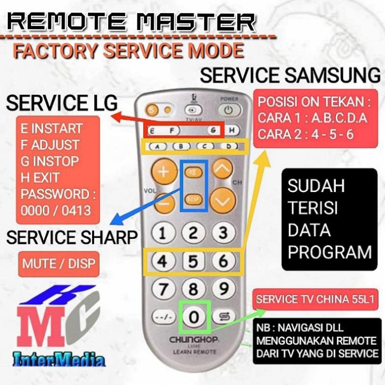 REMOTE REMOT MASTER SERVICE REMOT REMOTE SAKTI REMOTE MASTER UNTUK BUKA SERVICE MODE TV LCD LED LG S