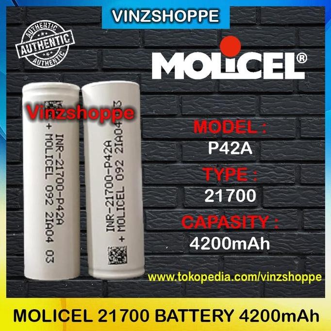 Authentic Battery MOLICEL 21700 P42A 4200mAh 45A - Baterai