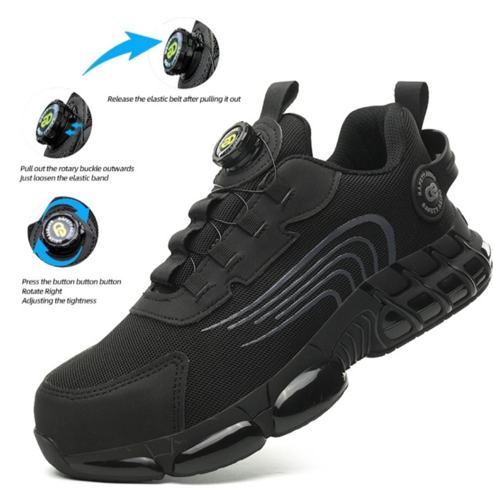 Ready Sepatu safety shoes tactikal tali putar ujung besi hitam casual