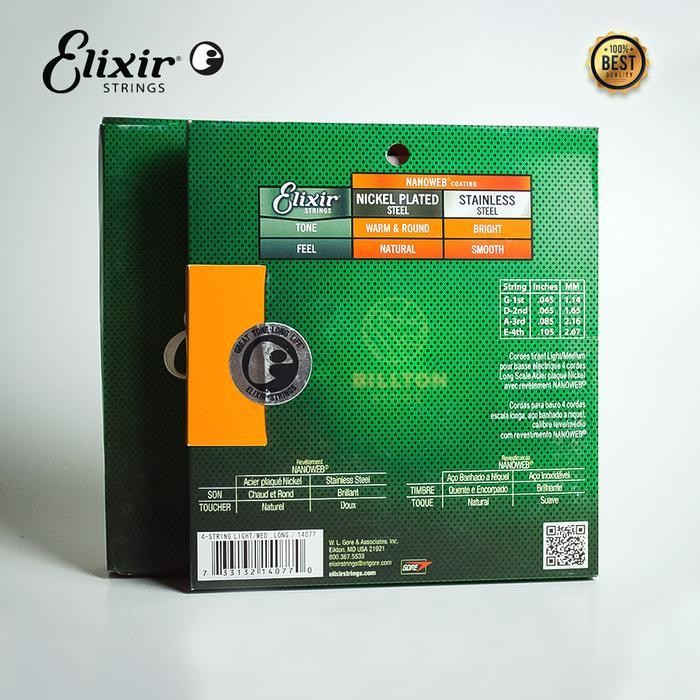 Senar Bass Elektrik Elixir 4 String Nickel Plated Steel Nanoweb 45/105 Lightmedium