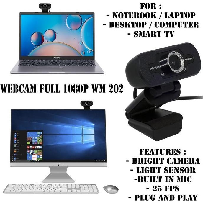 Tersedia Webcam HD 720P / 1080P Portable - Kamera Laptop PC Smart TV + Microphone
