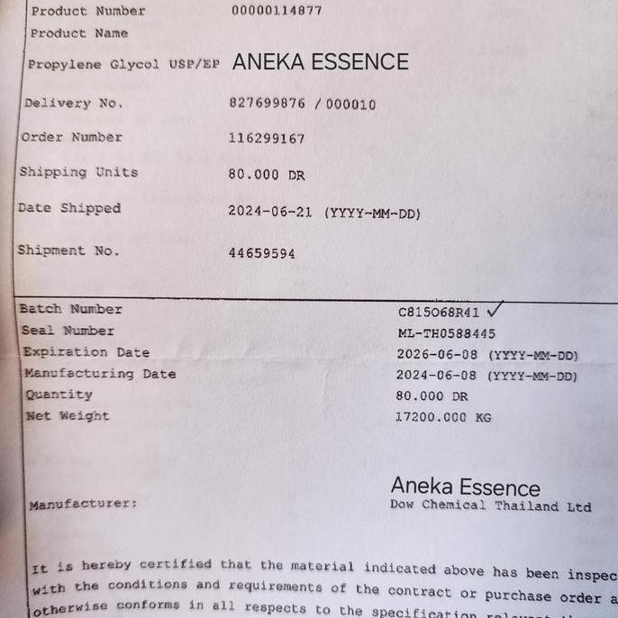 

Pg-D0W Propylene Glycol Pr0Pilen Glikol Usp Grade Food Additive Diskon!