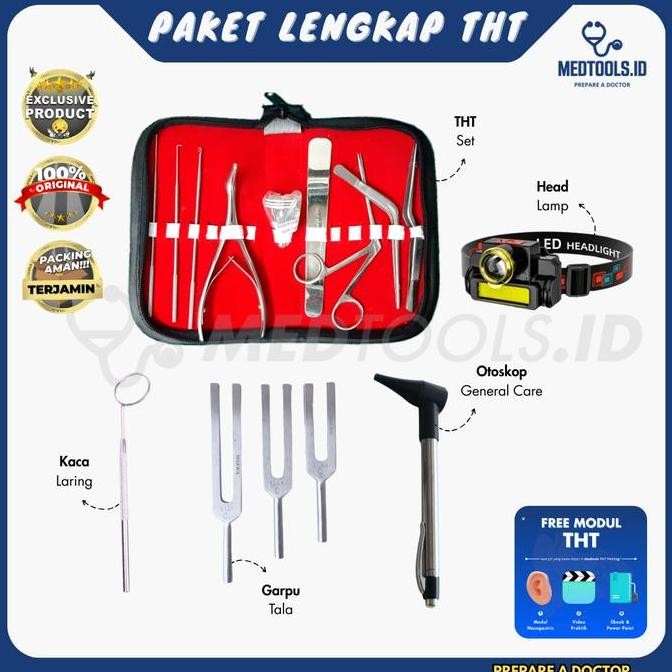 Paket Lengkap THT (THT Full Set + Otoskop + Headlamp) / Alat THT  / Se