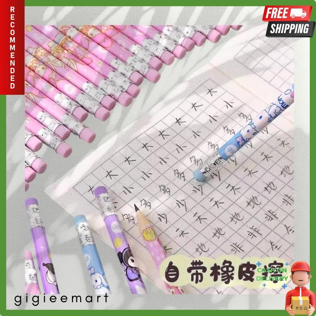 

12 Pcs Pensil Kartun Jepang / Pensil Anak Sekolah Lucu Extra Rautan Dan Tip Penghapus Diskon