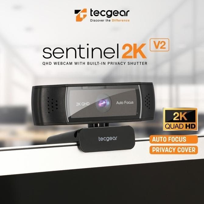Tersedia Tecgear Sentinel V2 Webcam 2K Autofocus QHD + Privacy Shutter - Komputer/Laptop