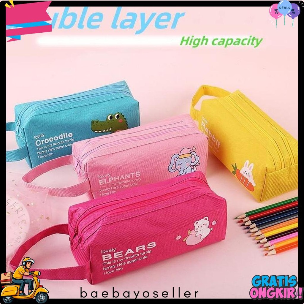 

Tempat Pensil/ Tempat Pensil & Alat Tulis Ritsleting Ganda/Dompet Pensil 2 Sleting Diskon Setengah Harga