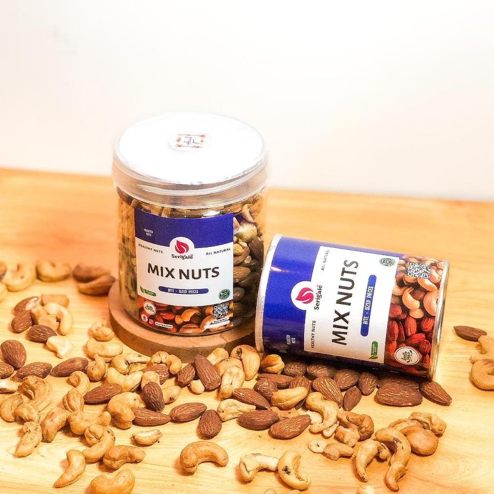 

Serigale Mix Roasted Nut l Kacang Mete Almond Panggang Rendah Kalori Kemasan Toples & Composite