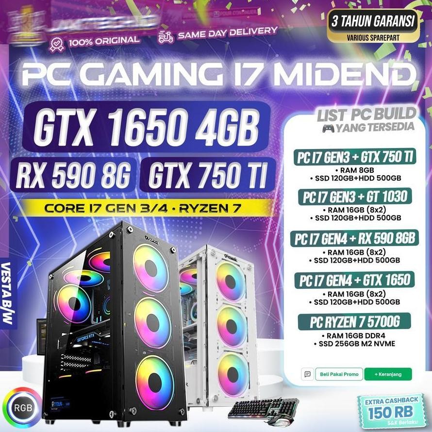 Terlaris Pc Gaming Full Set / Core I7 / 16 Gb / Ssd / Vga Gt 1030 / Rgb