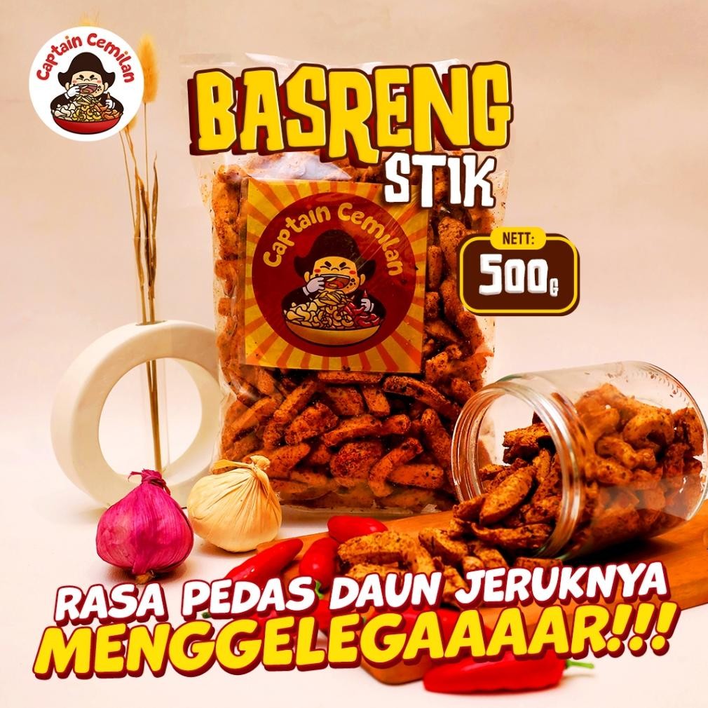 

500gram Basreng Stik Pedas Gurih Daun Jeruk renyah kriuk baso goreng rempah snack Captain Cemilan Nugi