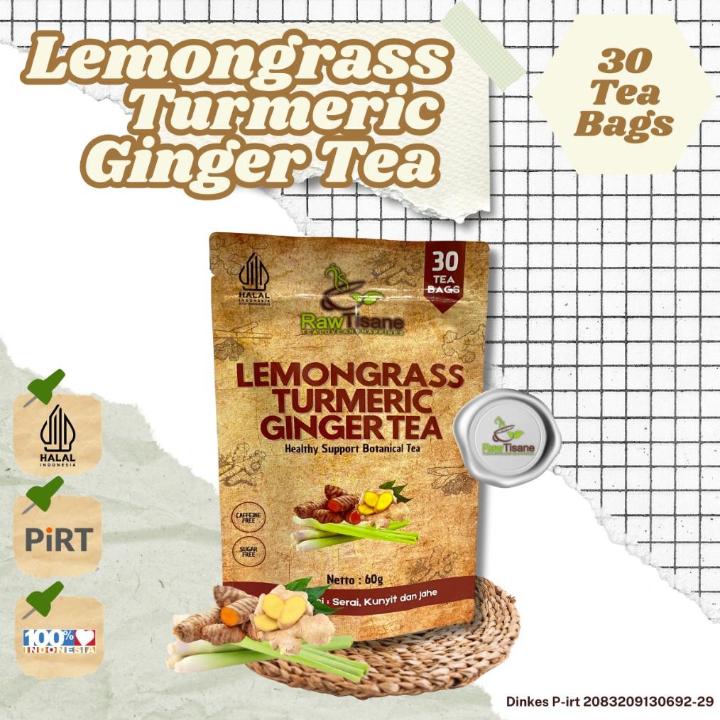 

RAW TISANE Lemongrass Turmeric Ginger Tea : Teh Celup Serai, Jahe & Kunyit Isi 30 Tea Bag Nugi