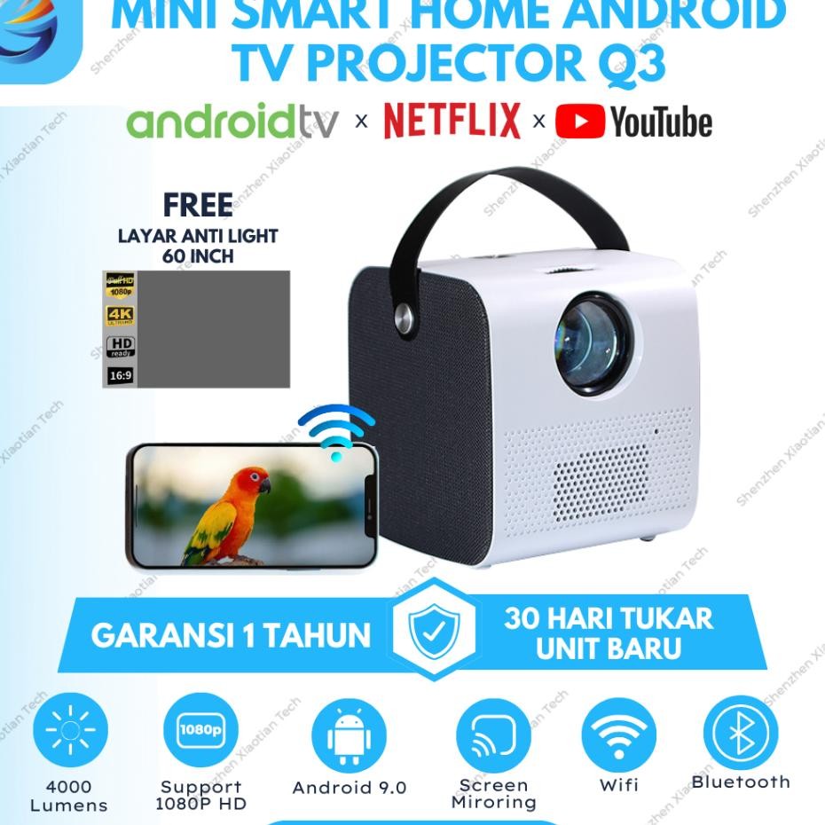 Smart Proyektor Mini Android Q3 Proyektor Screen Ing Proyektor 4 Lumens 10P Support Proyektor Tv Dit