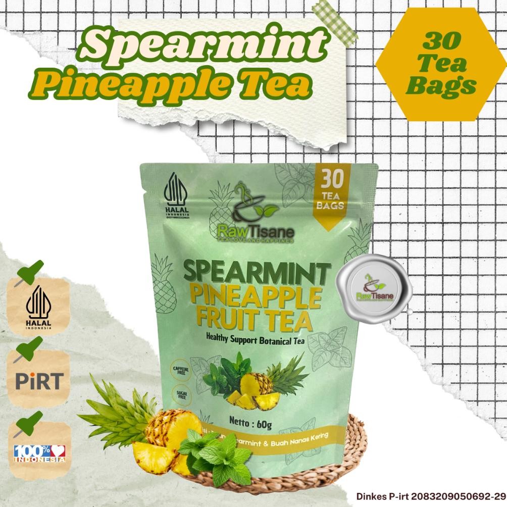 

RAW TISANE Spearmint With Pineapple Fruit Tea : Teh Celup Daun Spearmint & Buah Nanas Isi 30 Tea Bag Nugi