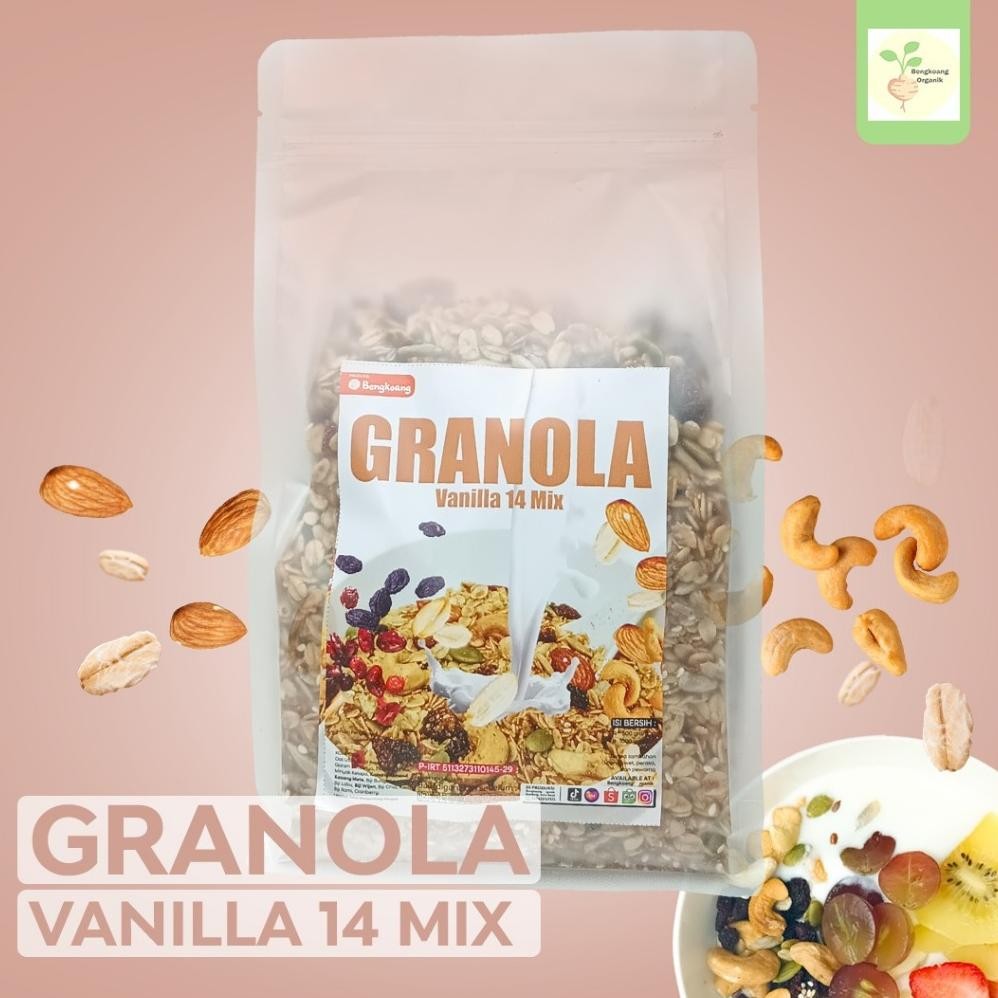 

SUPER GRANOLA 500GR - VANILLA 14 MIX Rolled Oat, Almond, Cranberry, Cashew, Pumpkin seed, Raisin, Golden Flaxseed Nugi