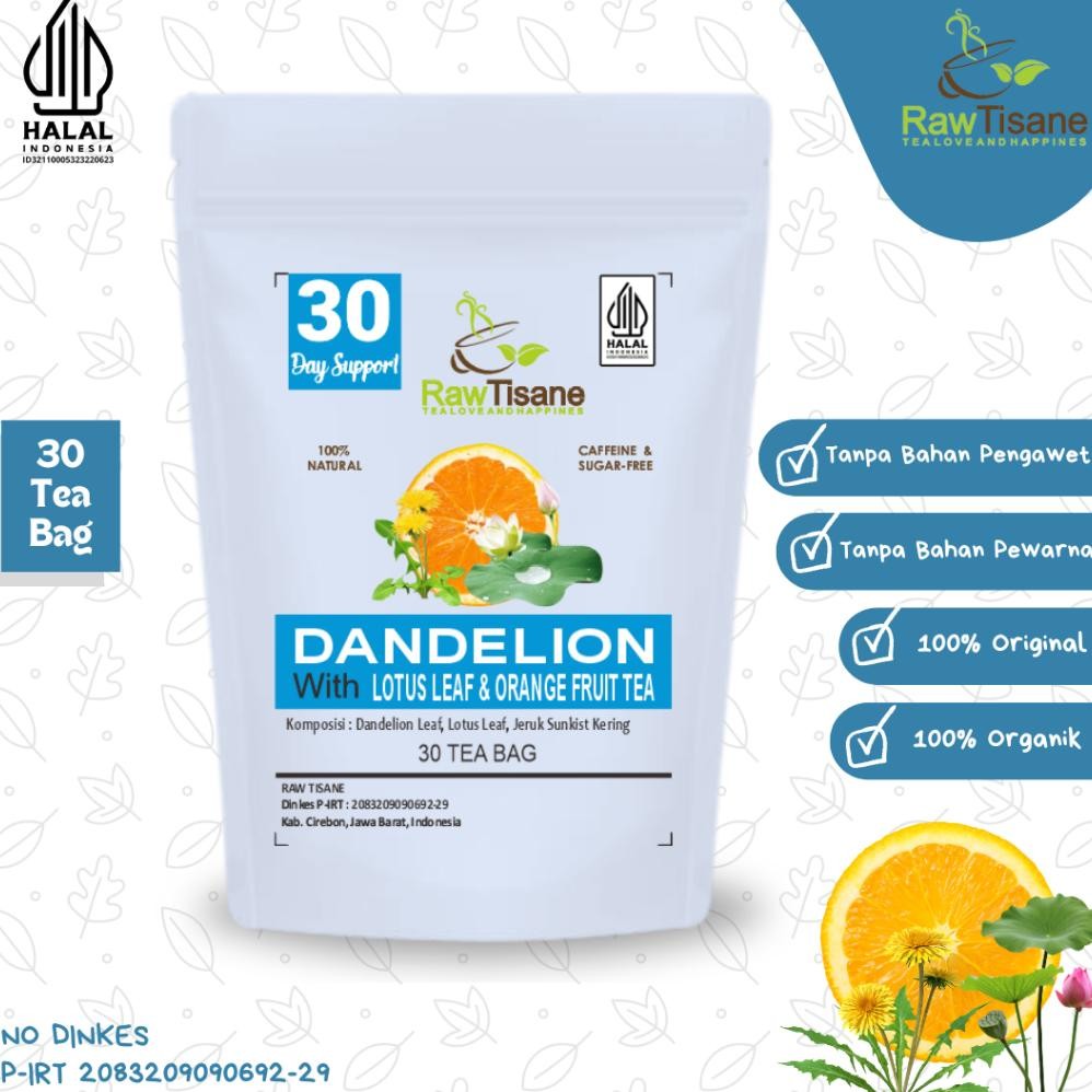 

RAW TISANE Dandelion Lotus Orange Tea : Teh Daun Dandelion, Daun Teratai & Buah Jeruk Isi 30 Tea Bag Nugi