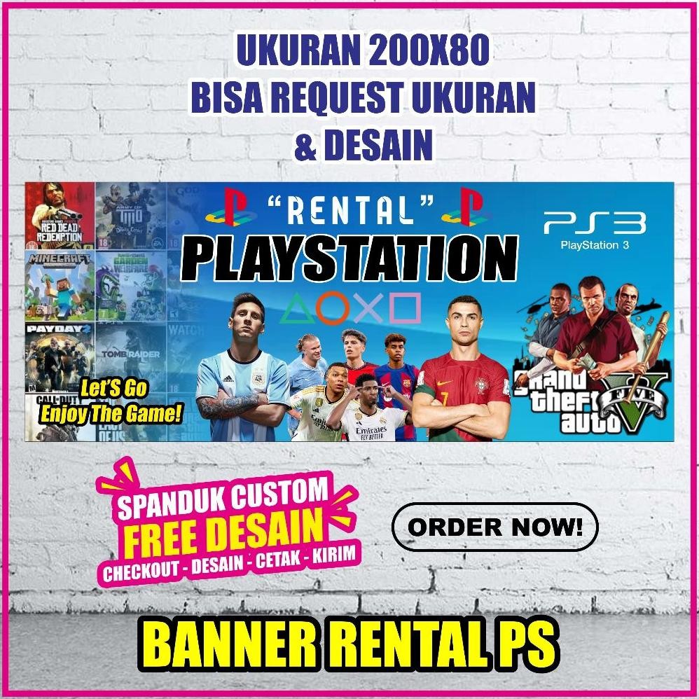 SPANDUK/BANNER/BACKDROP RENTAL PS3 TERBARU UKURAN 200X80 Bisa Request Tulisan,Warna,Nama FREE DESAIN