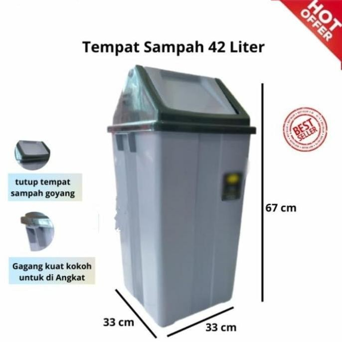 Tong Sampah Besar 42 Liter Abu /Tempat Sampah Besar Tutup Goyang