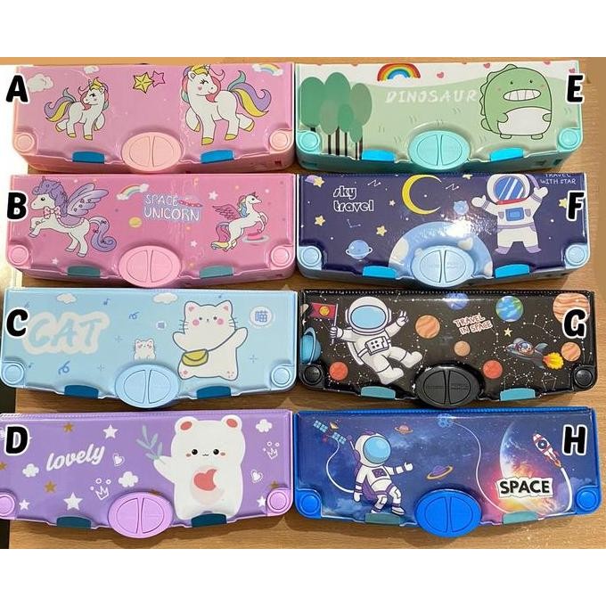 

Kotak Pensil Tombol Multifungsi isi gunting selotip Motif Unicorn Dino TRM